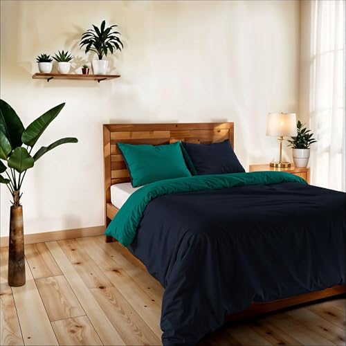 Vera Single and Half Duvet Cover Plain Double Face with Duvet Cover 200 x 200 cm with Envelope 20 x 50 cm + 2 Pillowcases 50 x 80 cm Dark Blue/Aqua
