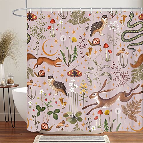 Fairy Rustic Forest Shower Curtain for Bahtroom, Country Woodland Wild Animals Butterfly Mushroom Set Hunting Shower Curtain, Farmhouse Rustic Cabin Lodge Shower Curtain Set with Hooks 60X70IN