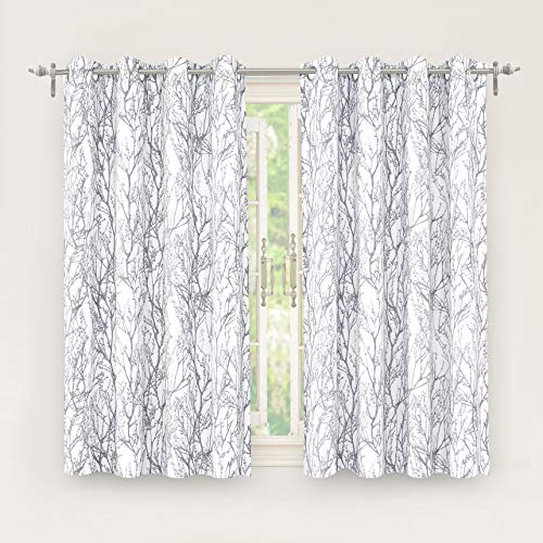 DriftAway Tree Branch Botanical Pattern Painting (Black) out Room Darkening Thermal Insulated Grommet Lined Window Curtains 2 Panels 2 Layers Each 52 Inch by 54 Inch (Gray)