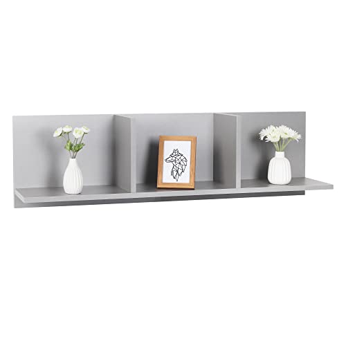 RICOO WM014-PL Wall Shelf, 106 x 30 x 22 cm, Grey, Wooden Chipboard, Hanging Shelf, Bookcase, Picture Shelf, Photo Shelf, Kitchen Shelf, Hanging Wall Board, Cube Shelf, Floating Shelf