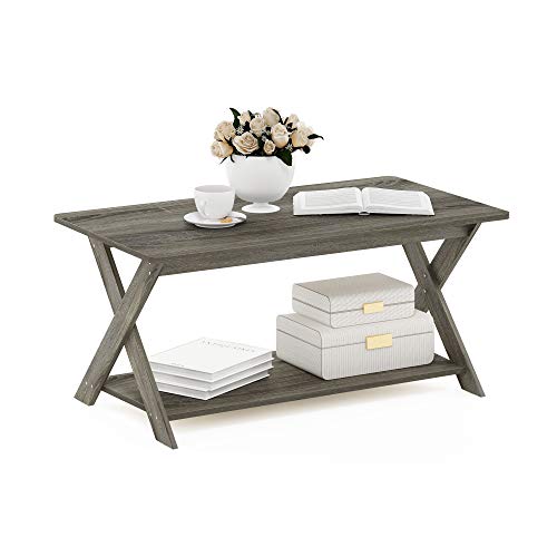 Furinno MODERN SIMPLISTIC Coffee Table, Rectangle Modern Coffee Table with X-Legs, Criss-Crossed Side Table, for Living Room, Bedroom, Home Office, French Oak