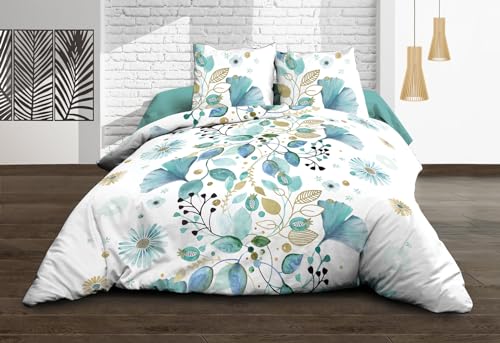 Le linge de Jules Bloom Pure Cotton Flat Sheet + Fitted Sheet 160 x 200 cm + 2 T Sheets 57 Thread Count