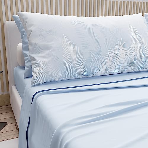 PETTI Artigiani Italiani - Cotton Sheets with Pillowcases in Digital Print, Double Maxi, Complete Top and Bottom Sheet with Corners, Light Blue, 100% Made in Italy