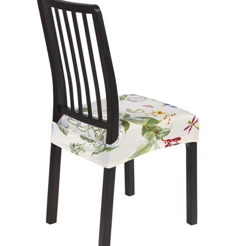 SearchI Stretch Dining Chair Seat Covers Set of 6, Soft Removable Washable Seat Covers for Dining Chairs, Dining Room Seat Cover Slipcover Protector (Rear-Covered, Beige Flower)