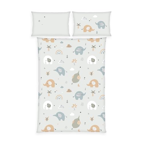 Herding Babybest Elephants Bed Linen, Pillowcase Approx. 40 x 40 cm, Duvet Cover Approx. 100 x 135 cm, with Smooth Zip, 100% Cotton