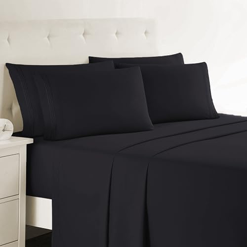 Clara Clark King Sheets, 6 Piece Set - Hotel Luxury Sheets for King Size Bed, Super Soft Bedding Set, King Size, Black