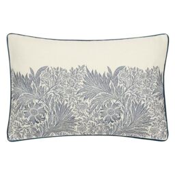 Morris&Co. Marigold Feather Rich Filled Cushion – Embroidered Floral Design Pillow with Velvet Piping (Indigo - 40x60cm)