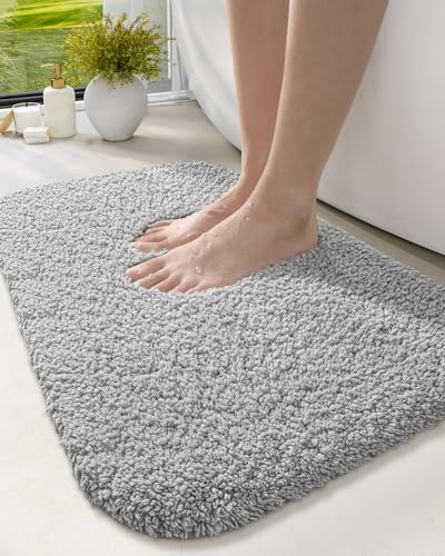 "DEXI Bathroom Rug Mat, Extra Soft and Absorbent Bath Rugs, Washable Non-Slip Carpet Mat for Bathroom Floor, Tub, Shower Room (32""x20"", Grey)"