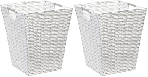 ARPAN Waste Paper Bin White Resin Plastic Strong Square Basket Storage Ideal For Home, Office, Hotels (White Square) (Pack of 2)