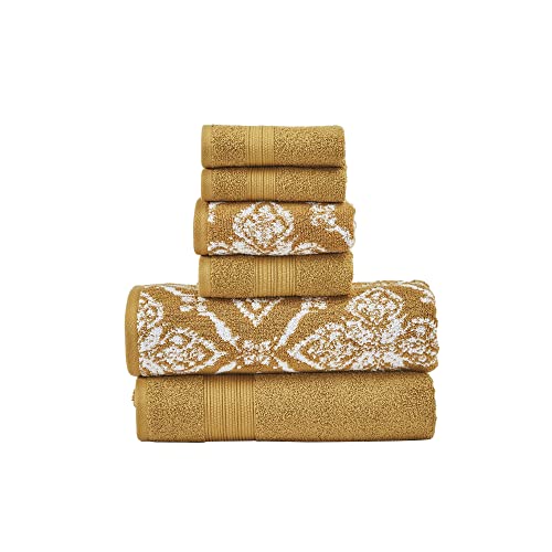 Modern Threads Amaris 6-Piece Reversible Yarn Dyed Jacquard Towel Set - Bath Towels, Hand Towels, & Washcloths - Super Absorbent & Quick Dry - 100% Combed Cotton, Gold