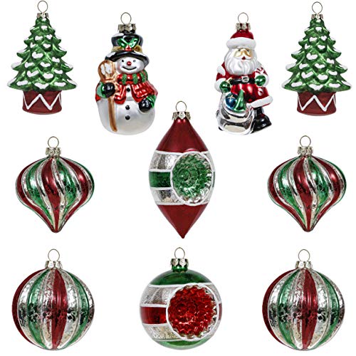 Valery Madelyn 10ct Joyful Glass Bauble Christmas Ball Ornaments Red Green White,Themed with Tree Skirt(Not Included)