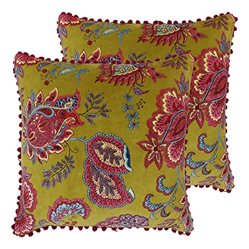 Paoletti Malisa Feather Filled Cushions (Twin Pack), Cotton, Lemon Curry