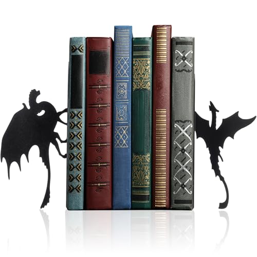 Geelin Dragon Metal Bookends Set of 2 Styles Gothic Book Ends for Shelves Bookshelf Home Office Desk Bookshelf Decor Gift for Dragon Lovers and Reading Enthusiasts