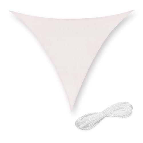 Relaxdays Sun Sail Shade, Triangular Awning, 2 x 2 x 2 m, HDPE Fabric, Patio & Garden, with Tensioning Ropes, Beige, White, 2x2x2m