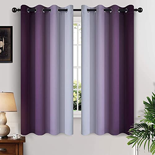 Yakamok 2 Panels Thermal Blackout Curtains Gradient Color Ombre Symmetrical Room Darkening Curtains for Bedroom Purple Symmetrical 20.5x25 Inch