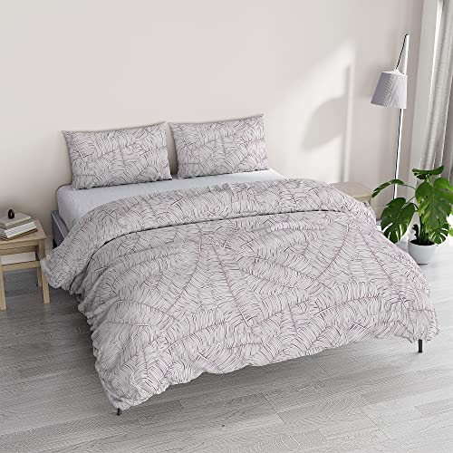 Italian Bed Linen ATHENA Duvet Cover Set with Bag and Printed Pillowcases, Jane Pink, Double