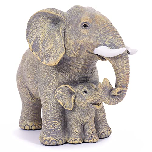 FriyGardcn Cute Resin Elephant Statue Good Luck Decor Gift for Women - Elephant Mother with Baby Symbolizes Love and Good Luck, Shelf Decor for Living Room Bedroom Office, Gift for Women