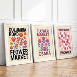 Flower Market Posters Retro Set of 3 Framed Wall Art Prints A4