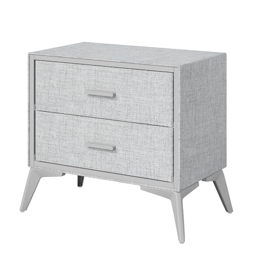 Clarisworld 2-Drawer Storage Upholstered Nightstand, Bedside Table, 60x35x54.5 cm, Non-Woven Fabric, Steel Legs, Grey