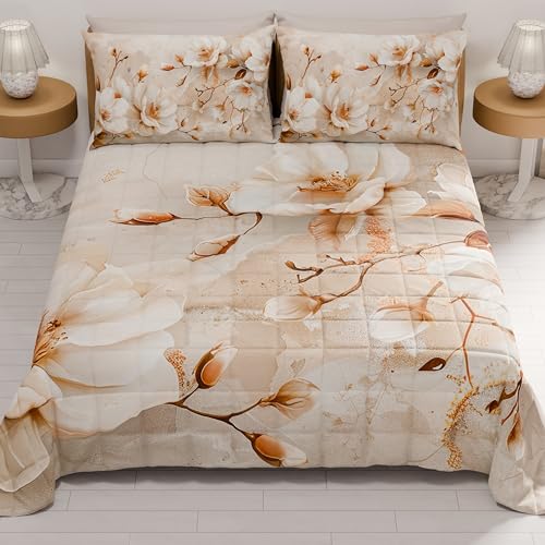 PETTI Artigiani Italiani - Summer Single Bedspread 170 x 260 cm 100 g/m² Double Face, Spring Single Quilt, Lightweight Quilt, Floral 12, 100% Made in Italy