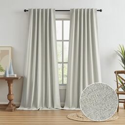 "KEQIAOSUOCAI Linen Curtains Full Shading Grey Beige 320 cm (126"") Long Tabs Back Slot System 100% Blackout Thermal Insulated Full Cover Blackout Curtains for Patio"