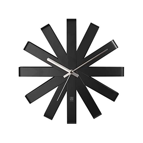 "Umbra Ribbon Modern 12"" Wall Clock, Silent Non Ticking Battery Operated Quartz Movement, Black"