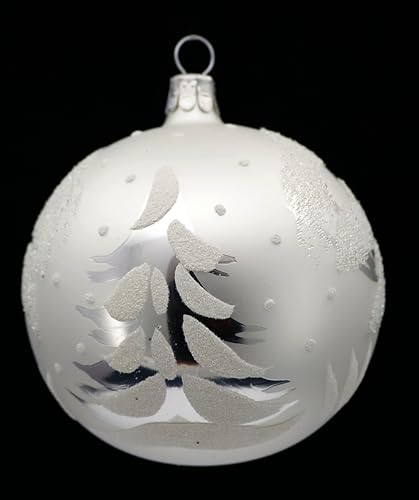 Set of 6 Baubles (Diameter 8 cm) Hand-Blown and Decorated Glass Baubles for Christmas Tree Decoration