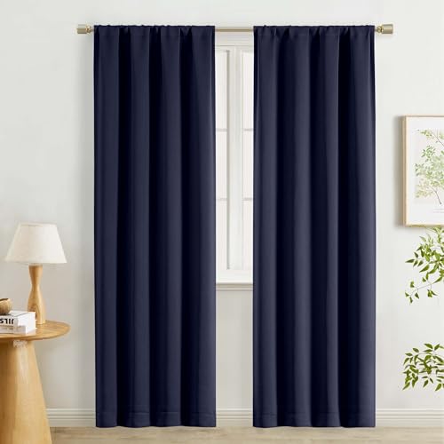 "Lecloud Navy Blue Room Darkening Curtains 78 Inches Long 2 Pcs, Modern Farmhouse Decor Window Curtains for Bedroom, Rod Pocket Solid Thermal Insulated Drapes for Living Room, Each Panel 40"" W x 78"" L"
