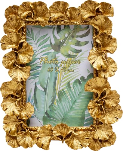 Kare Design Picture Frame Ginkgo Leaf, Gold, Photo 10x15 cm, Vertical, Modern, Decorative Home Accessories, Gift Idea, Decor for Living Room, Bedroom