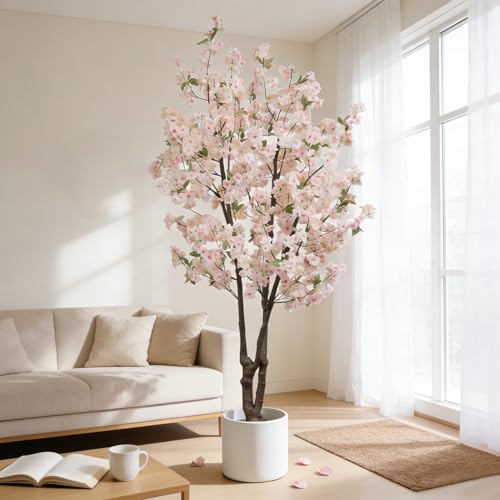 Faux Cherry Blossom Tree Fake Flower Tree, Artificial Cherry Blossom Tree Indoor for Home Office Decor 6 FT