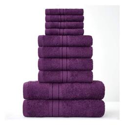 GC GAVENO CAVAILIA Towels Family Bale Set - 10 Piece 100% Egyptian Cotton, 4x Face 4x Hand 2x Bath Towel, Premium Quality Highly Water Absorbent Bathroom Accessories, Machine Washable, Purple