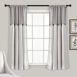 "Lush Decor Linen Button Window Curtain Single Panel, Gray & White, 63"" L x 40"""