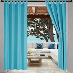 LORDTEX Indoor/Outdoor Curtains Waterproof Tab Top Patio Curtains - Sun Blocking Set of 2 Panels Thermal Insulated Curtain for Porch, Pergola, Cabana, Gazebo, 52 x 96 inch, Teal