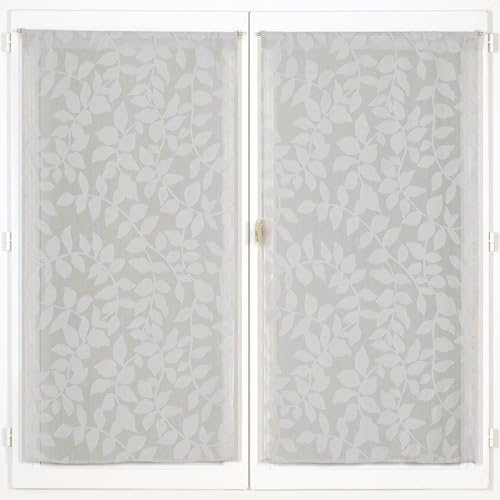 Atout Ciel Pair of Net Curtains Leaf Design with Rod Pocket Ready to Hang 2 x 60 x 90 cm Light Grey