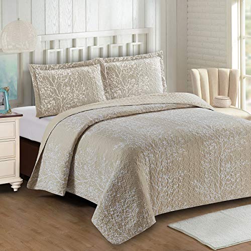 Royal Hotel Odette Beige Oversized Coverlet Set Queen Size ??? Luxury Queen Quilt Bedspread, All Season Soft Filled Quilts, Breathable Bed Spread Lightweight Comforter, 3 Piece Bedding Set