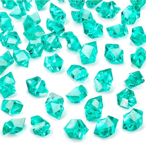 DomeStar Teal Fake Ice Rocks, 150PCS Acrylic Gems Crystals Plastic Shamrock Diamonds Centerpiece for Vase Fillers DIY Craft Wedding Party Table Scatter Decorations