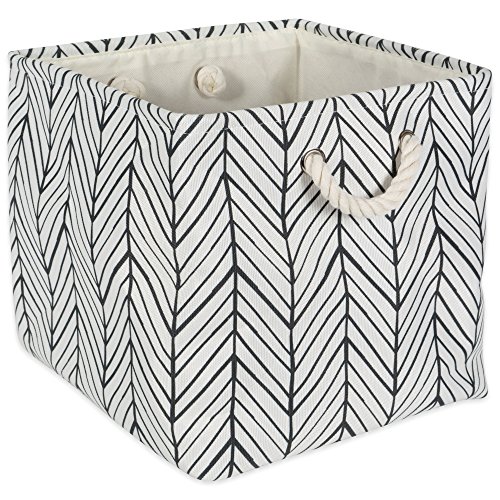 "DII Collapsible Polyester Storage Basket or Bin with Durable Cotton Handles, Home Organizer Solution for Office, Bedroom, Closet, Toys, & Laundry (11x11x11"") - Off White Herringbone"