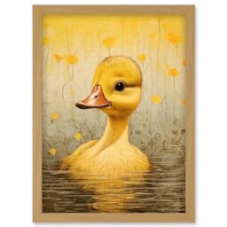 Artery8 Yellow Duckling Kids Bedroom Baby Nursery Calm Elegant Artwork Framed Wall Art Print A4