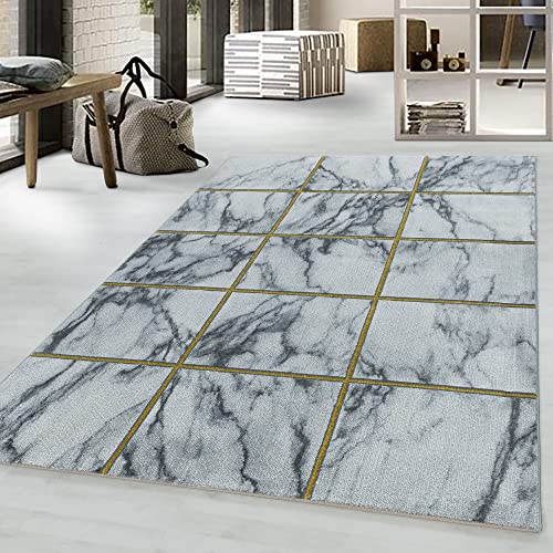 Giantore Checked Flat Pile Rug, Marble Look, Short Pile Rug, Living Room