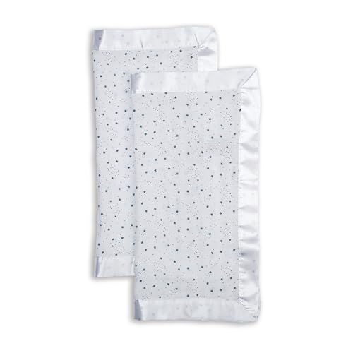 Lulujo Security Lovey Blankets- Unisex Softest Breathable Cotton Muslin Security Blanket Set with Silky Satin Trim- Neutral Comforting Blanket for Girls & Boys - 16in x 16 in- Stars