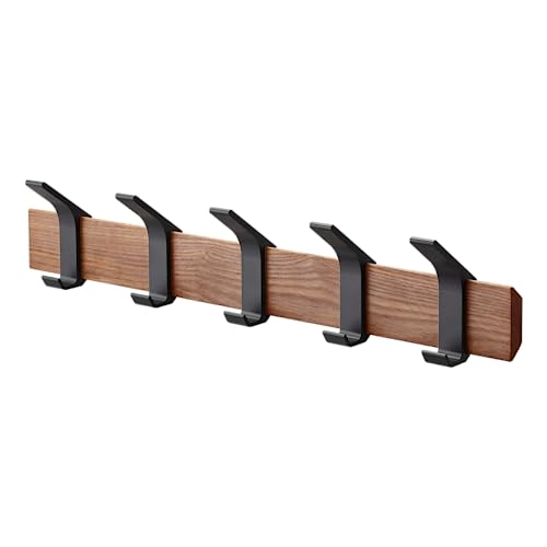 YAMAZAKI 4115 RIN Wall Coat Rack, Brown, Wood/Aluminum, Minimalist Design, 50 x 6.5 x 10 cm (LxWxH)