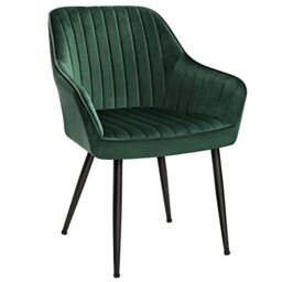 SONGMICS Dining Chair, Kitchen Chair, Velvet Armchair, Upholstered with Armrests, Max. Load 120 kg, Metal Legs, for Dining Room, Lounge, Green and Ink Black LDC087CZ01