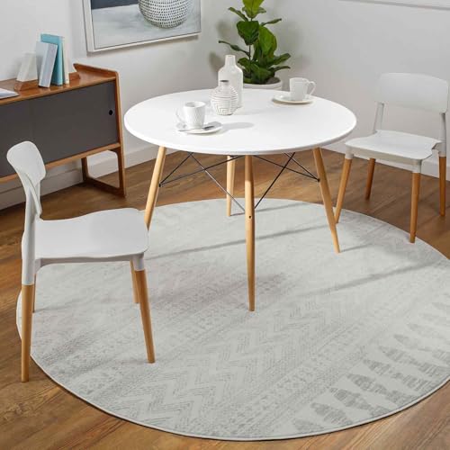 Livabliss Louna Oslo Geometric Carpet 160 cm – Living Room, Dining & Kitchen, Scandi Abstract Pattern, Easy Care, White & Grey