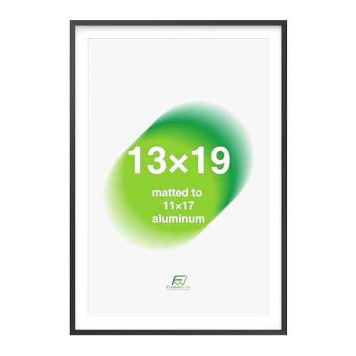 FrameWorks 13x19 Matted to 11x17 Picture Frame – Aluminum Frame w/Tempered Glass, Removable Mat for Photos, Posters, Art, Stylish Wall Frame for Home Decor, Gallery Walls, Office, Living Room - Black