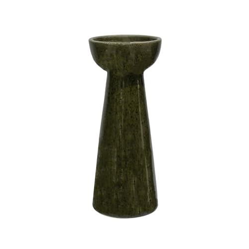 Ivyline Bowen Pillar Candle Holder in Moss with Stable Base - Modern Elegant Home Decoration - H22 x D9 cm