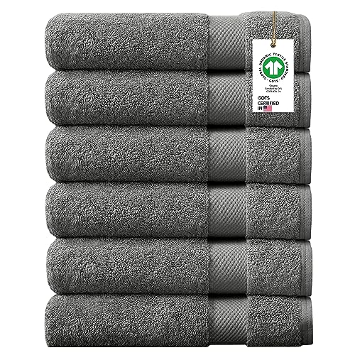 "Delara A1 HOME COLLECTIONS Organic Cotton Feather Touch Quick Dry 700 GSM Hand Towel, Sharkskin Grey 20""X30"" (Pack of 6)"