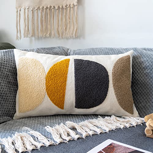 VANNCIO Boho Lumbar Decorative Pillow Cover, Abstract Geo Throw Pillowcase for Retro Mid Century Accent Decor, Modern Rectangle Textured Home Bed Couch Sofa Cushion Sham 12x20, 1PCS(Black Mustard)