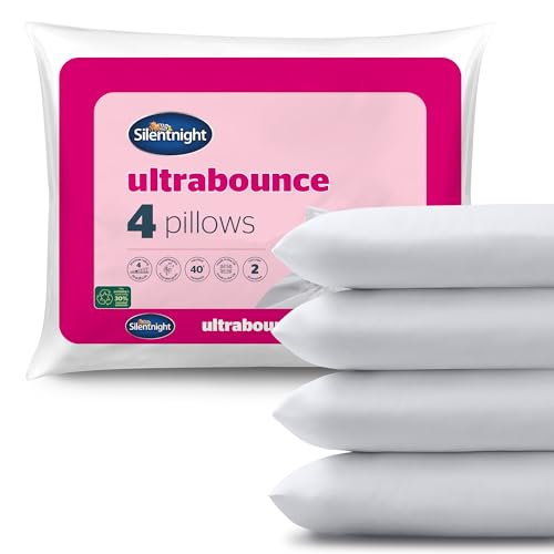 Silentnight Ultrabounce Firm Pillows 4 Pack – Firm Support Pillows with Fibre Core Ideal for Side Sleepers and Neck and Shoulder Pain Relief – Hypoallergenic – Pack of 4
