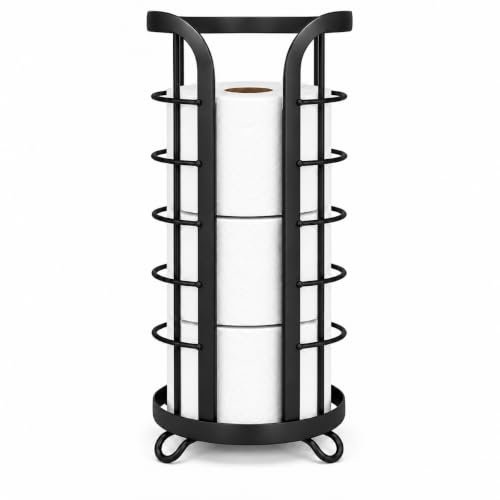 BROOKSTONE, Trending Black Toilet Paper Holder, Freestanding Bathroom Tissue Organizer, Minimalistic Storage Solution, Modern & Stylish Design [Holds MEGA Rolls]