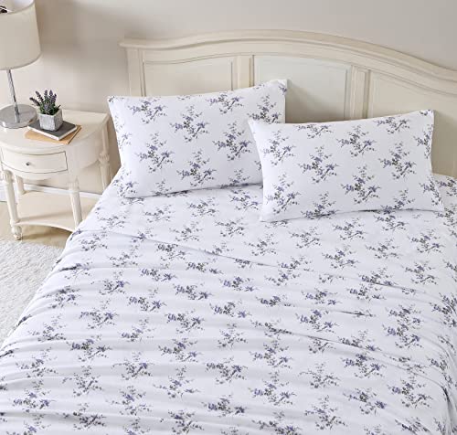 Laura Ashley Home - Twin Sheets, Cotton Flannel Bedding Set, Brushed for Extra Softness & Comfort (Jessika, 3 pcs, Twin)
